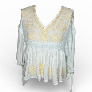 Chic V-Neck Blouse in White and Yellow